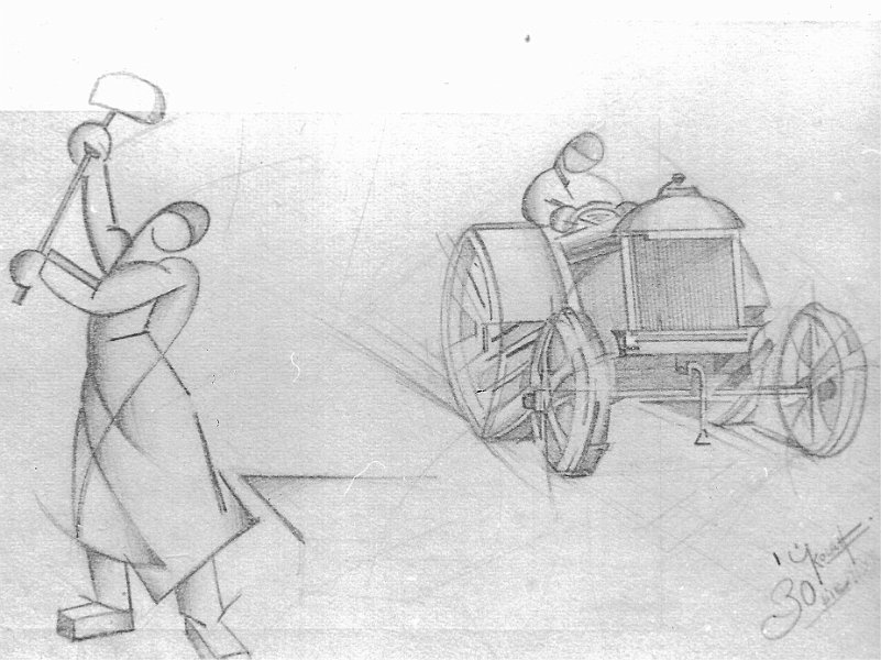 The tractor driver and the woman worker 1930 pencil